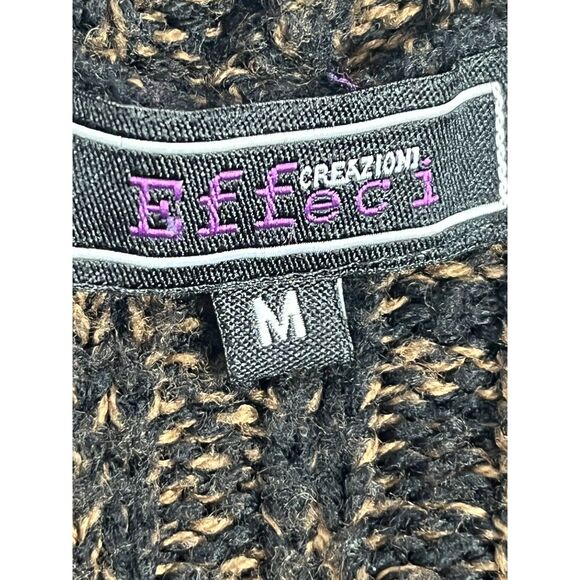 Effeci Y2K Brown Knit Sweater Double Breasted Cardigan Hooded M Retro Vintage - Picture 8 of 11